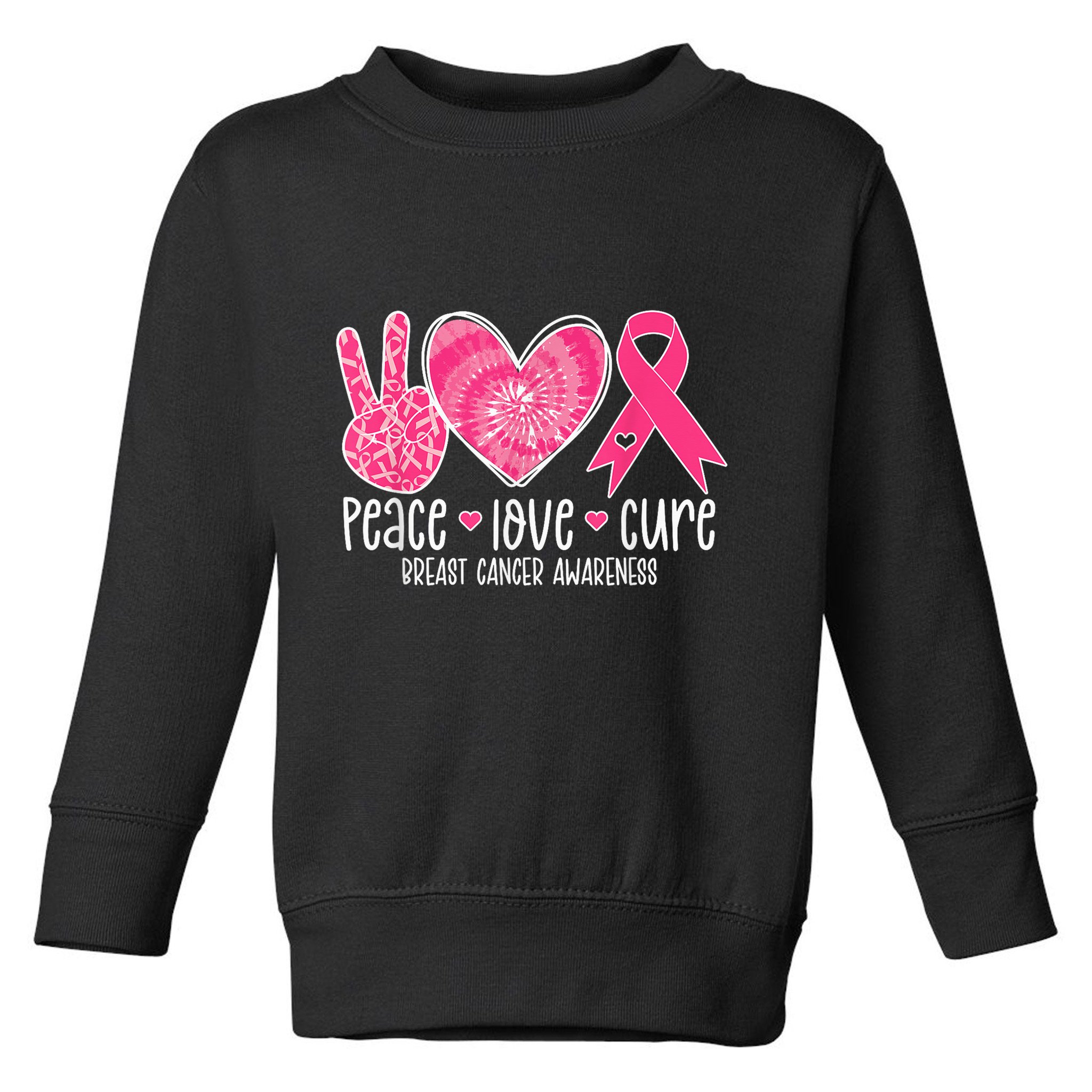 Peace Love Cure Breast Cancer Shirt Pink Ribbon Awareness Toddler Sweatshirt
