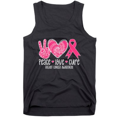 Peace Love Cure Breast Cancer Shirt Pink Ribbon Awareness Tank Top