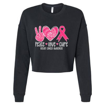 Peace Love Cure Breast Cancer Shirt Pink Ribbon Awareness Cropped Pullover Crew