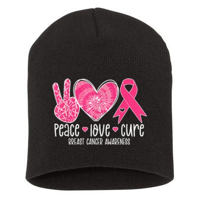 Peace Love Cure Breast Cancer Shirt Pink Ribbon Awareness Short Acrylic Beanie