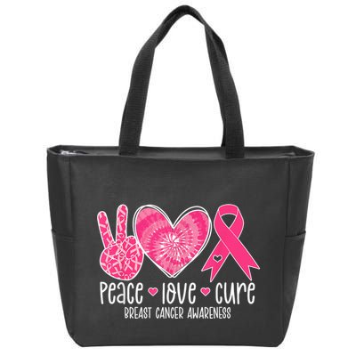 Peace Love Cure Breast Cancer Shirt Pink Ribbon Awareness Zip Tote Bag