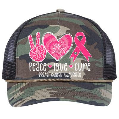 Peace Love Cure Breast Cancer Shirt Pink Ribbon Awareness Retro Rope Trucker Hat Cap