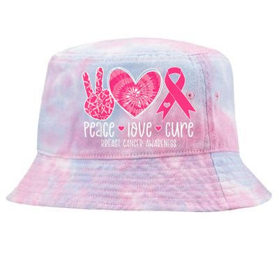 Peace Love Cure Breast Cancer Shirt Pink Ribbon Awareness Tie-Dyed Bucket Hat