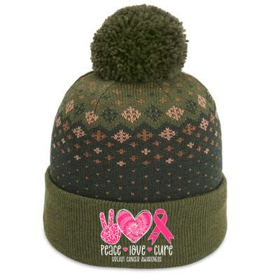 Peace Love Cure Breast Cancer Shirt Pink Ribbon Awareness The Baniff Cuffed Pom Beanie