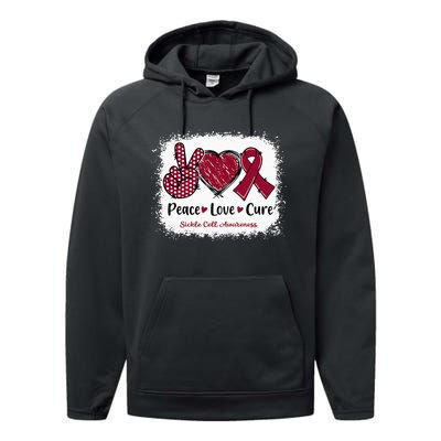 Peace Love Cure Sickle Cell Awareness Burgundy Ribbon Performance Fleece Hoodie