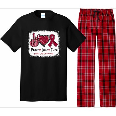 Peace Love Cure Sickle Cell Awareness Burgundy Ribbon Pajama Set