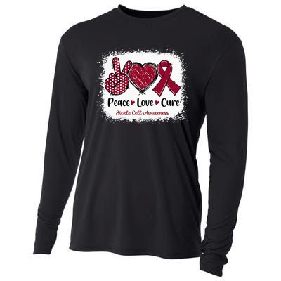 Peace Love Cure Sickle Cell Awareness Burgundy Ribbon Cooling Performance Long Sleeve Crew