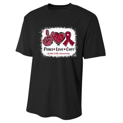 Peace Love Cure Sickle Cell Awareness Burgundy Ribbon Performance Sprint T-Shirt