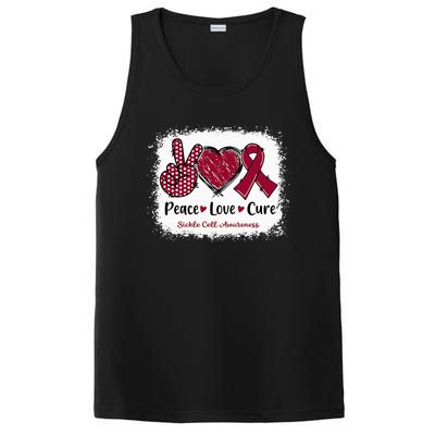 Peace Love Cure Sickle Cell Awareness Burgundy Ribbon PosiCharge Competitor Tank