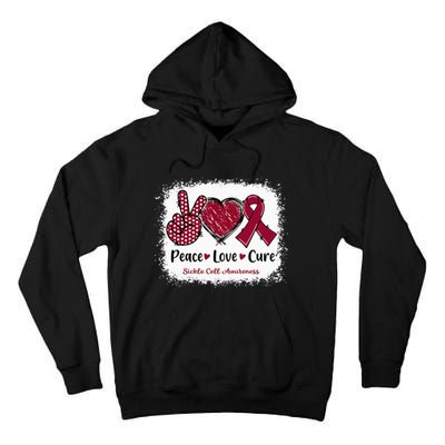 Peace Love Cure Sickle Cell Awareness Burgundy Ribbon Tall Hoodie