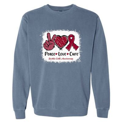 Peace Love Cure Sickle Cell Awareness Burgundy Ribbon Garment-Dyed Sweatshirt