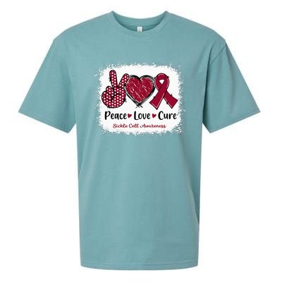 Peace Love Cure Sickle Cell Awareness Burgundy Ribbon Sueded Cloud Jersey T-Shirt