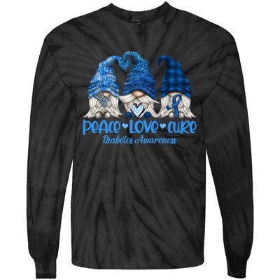 Peace Love Cure Gnome Diabetes Awareness Month Cute Gnomies Premium Tie-Dye Long Sleeve Shirt