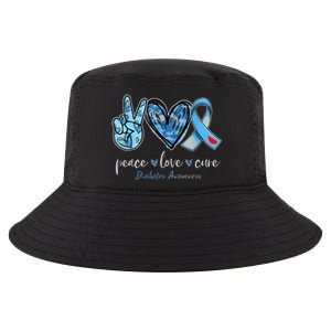 Peace Love Cure Grey Blue Ribbon Diabetes Awareness Cool Comfort Performance Bucket Hat