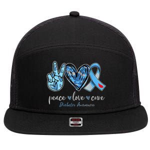 Peace Love Cure Grey Blue Ribbon Diabetes Awareness 7 Panel Mesh Trucker Snapback Hat