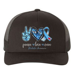 Peace Love Cure Grey Blue Ribbon Diabetes Awareness Yupoong Adult 5-Panel Trucker Hat