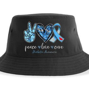 Peace Love Cure Grey Blue Ribbon Diabetes Awareness Sustainable Bucket Hat