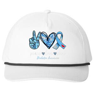 Peace Love Cure Grey Blue Ribbon Diabetes Awareness Snapback Five-Panel Rope Hat