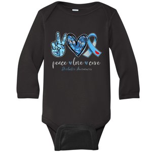 Peace Love Cure Grey Blue Ribbon Diabetes Awareness Baby Long Sleeve Bodysuit