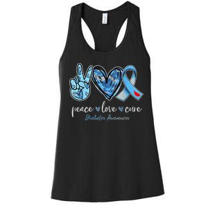 Peace Love Cure Grey Blue Ribbon Diabetes Awareness Women's Racerback Tank