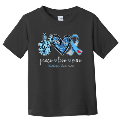 Peace Love Cure Grey Blue Ribbon Diabetes Awareness Toddler T-Shirt