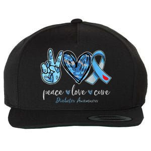 Peace Love Cure Grey Blue Ribbon Diabetes Awareness Wool Snapback Cap