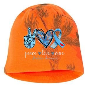 Peace Love Cure Grey Blue Ribbon Diabetes Awareness Kati - Camo Knit Beanie