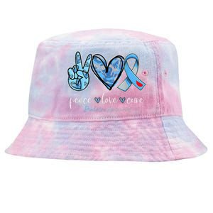 Peace Love Cure Grey Blue Ribbon Diabetes Awareness Tie-Dyed Bucket Hat