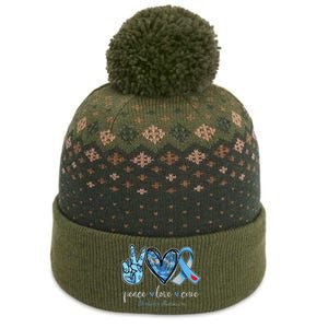 Peace Love Cure Grey Blue Ribbon Diabetes Awareness The Baniff Cuffed Pom Beanie