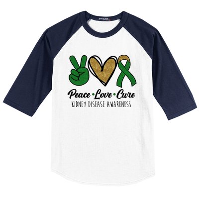 Peace Love Cure Kidney Disease Awareness Baseball Sleeve Shirt