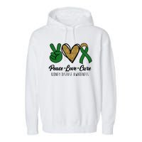 Peace Love Cure Kidney Disease Awareness Garment-Dyed Fleece Hoodie