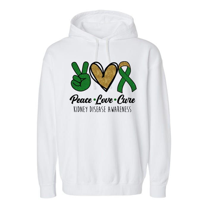 Peace Love Cure Kidney Disease Awareness Garment-Dyed Fleece Hoodie