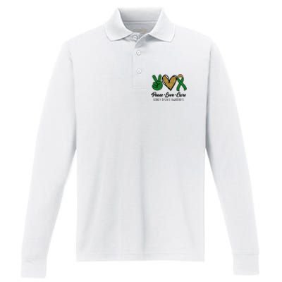 Peace Love Cure Kidney Disease Awareness Performance Long Sleeve Polo