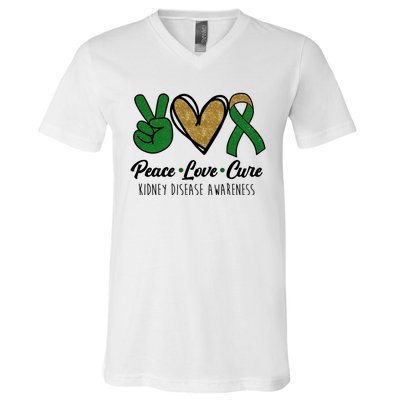 Peace Love Cure Kidney Disease Awareness V-Neck T-Shirt