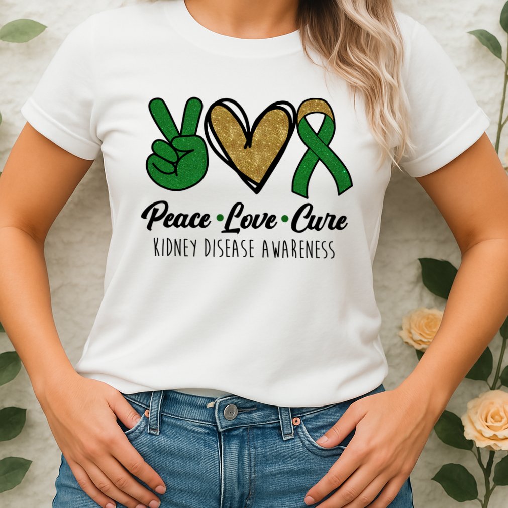 Peace Love Cure Kidney Disease Awareness Womens T-Shirt