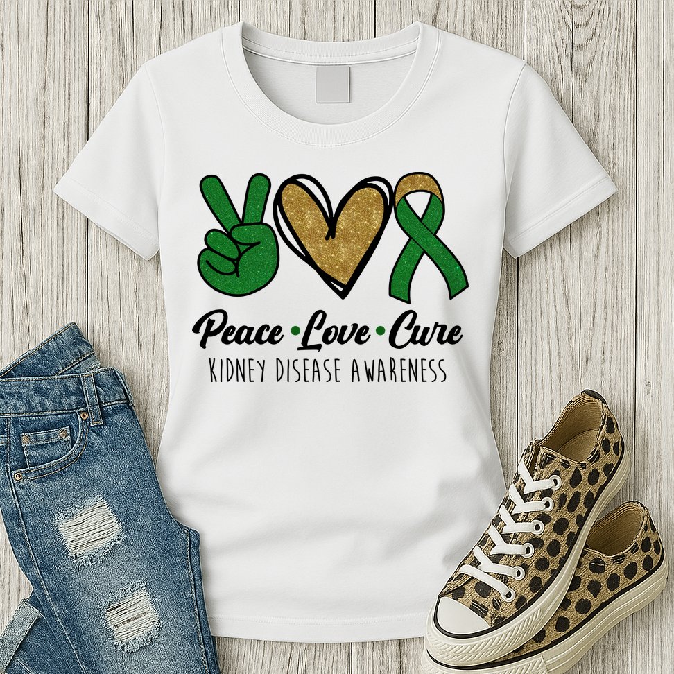 Peace Love Cure Kidney Disease Awareness Womens T-Shirt