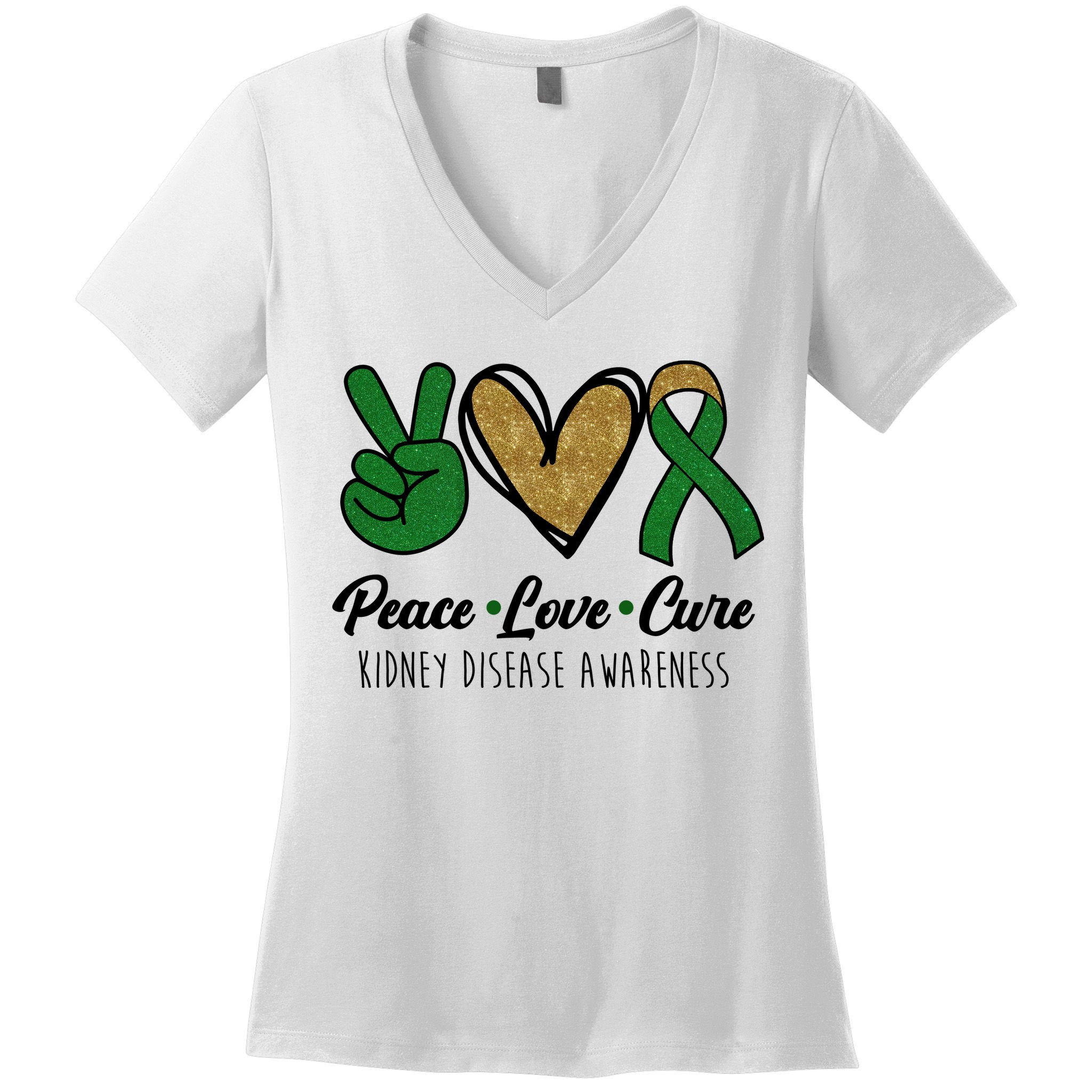 Peace Love Cure Kidney Disease Awareness Women's V-Neck T-Shirt