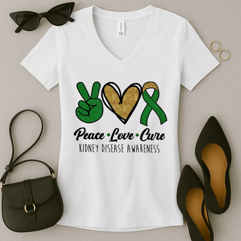 Peace Love Cure Kidney Disease Awareness Women's V-Neck T-Shirt