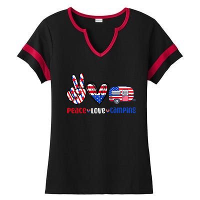 Peace Love Camp 4th of July Celebration Ladies Halftime Notch Neck Tee