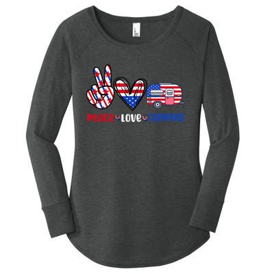 Peace Love Camp 4th of July Celebration Women's Perfect Tri Tunic Long Sleeve Shirt