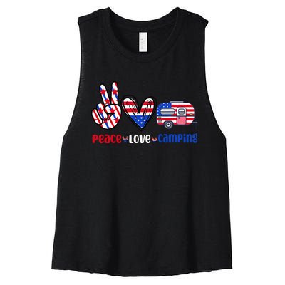 Peace Love Camp 4th of July Celebration Women's Racerback Cropped Tank