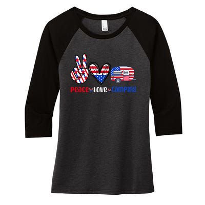 Peace Love Camp 4th of July Celebration Women's Tri-Blend 3/4-Sleeve Raglan Shirt