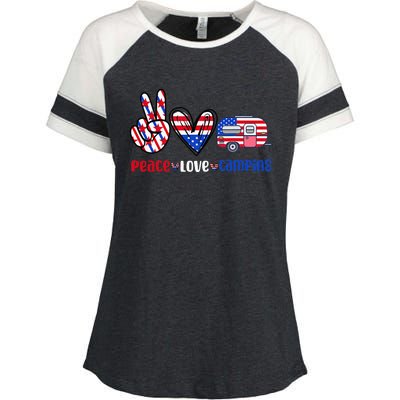 Peace Love Camp 4th of July Celebration Enza Ladies Jersey Colorblock Tee