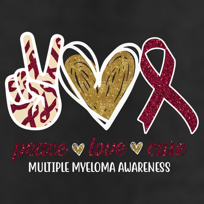 Peace Love Cure Multiple Myeloma Awareness 7 Panel Mesh Trucker Snapback Hat