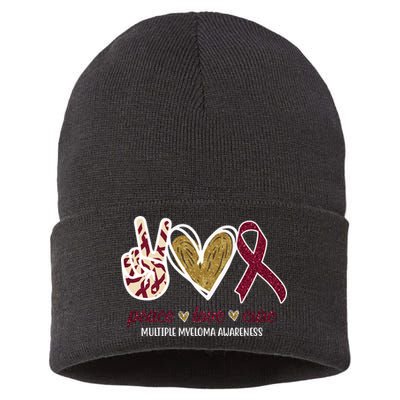Peace Love Cure Multiple Myeloma Awareness Sustainable Knit Beanie