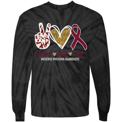 Peace Love Cure Multiple Myeloma Awareness Tie-Dye Long Sleeve Shirt