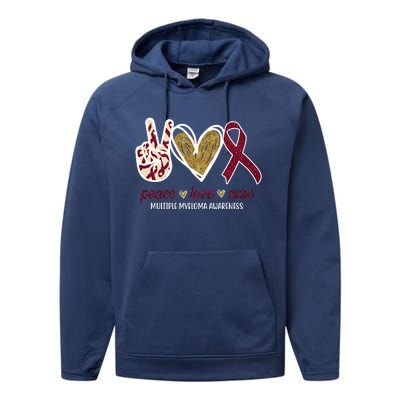 Peace Love Cure Multiple Myeloma Awareness Performance Fleece Hoodie