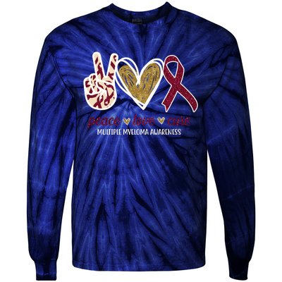 Peace Love Cure Multiple Myeloma Awareness Tie-Dye Long Sleeve Shirt