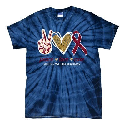 Peace Love Cure Multiple Myeloma Awareness Tie-Dye T-Shirt