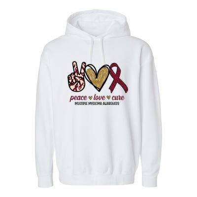 Peace Love Cure Multiple Myeloma Awareness Garment-Dyed Fleece Hoodie